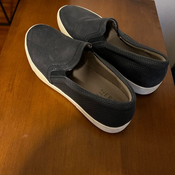 Navy Leather Slip on Sneakers - Picture 2 of 4